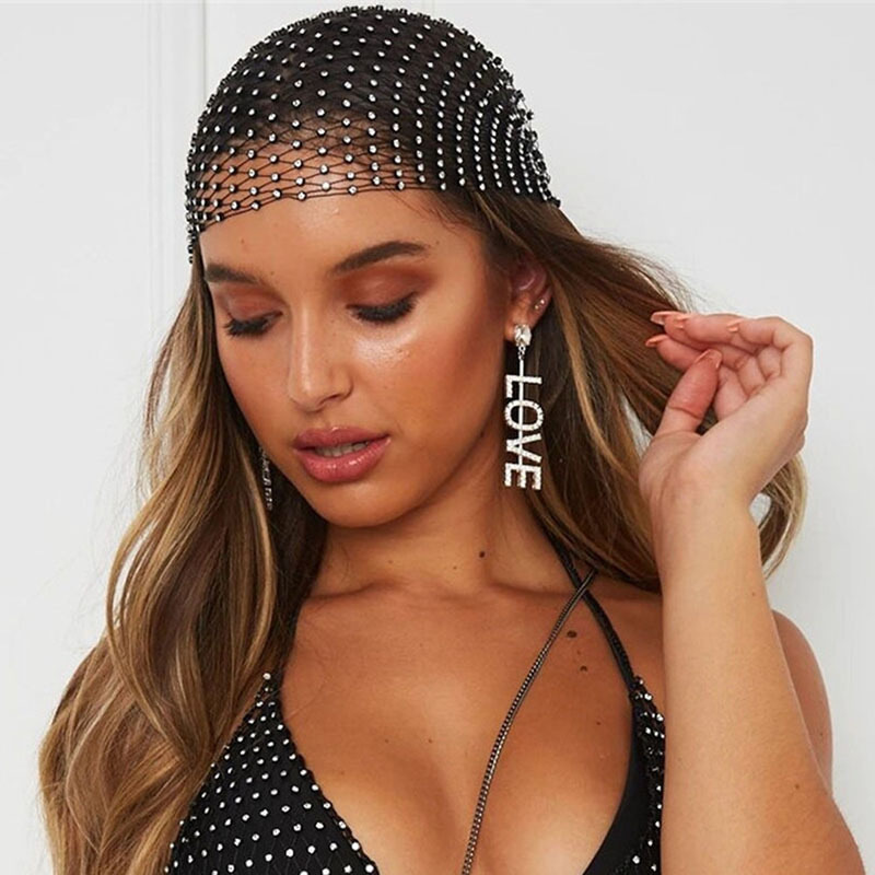 Womens Crystal Hair Net Headpiece WIh Sparkly Rhinestone Hair Accessory